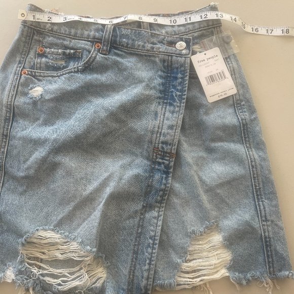Free People Women's Parker Wrap Denim Miniskirt | Size 26 - Ski Light - Picture 3 of 3
